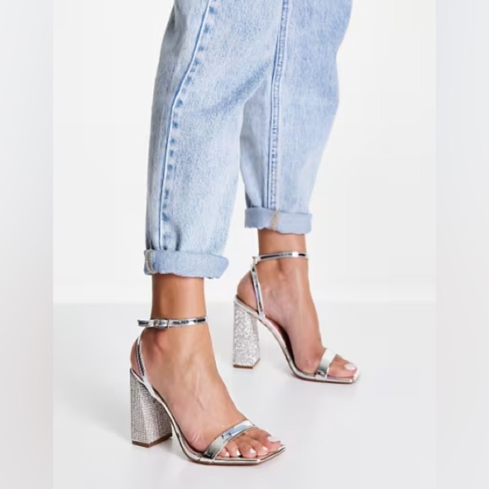 Silver Strappy Block Heels